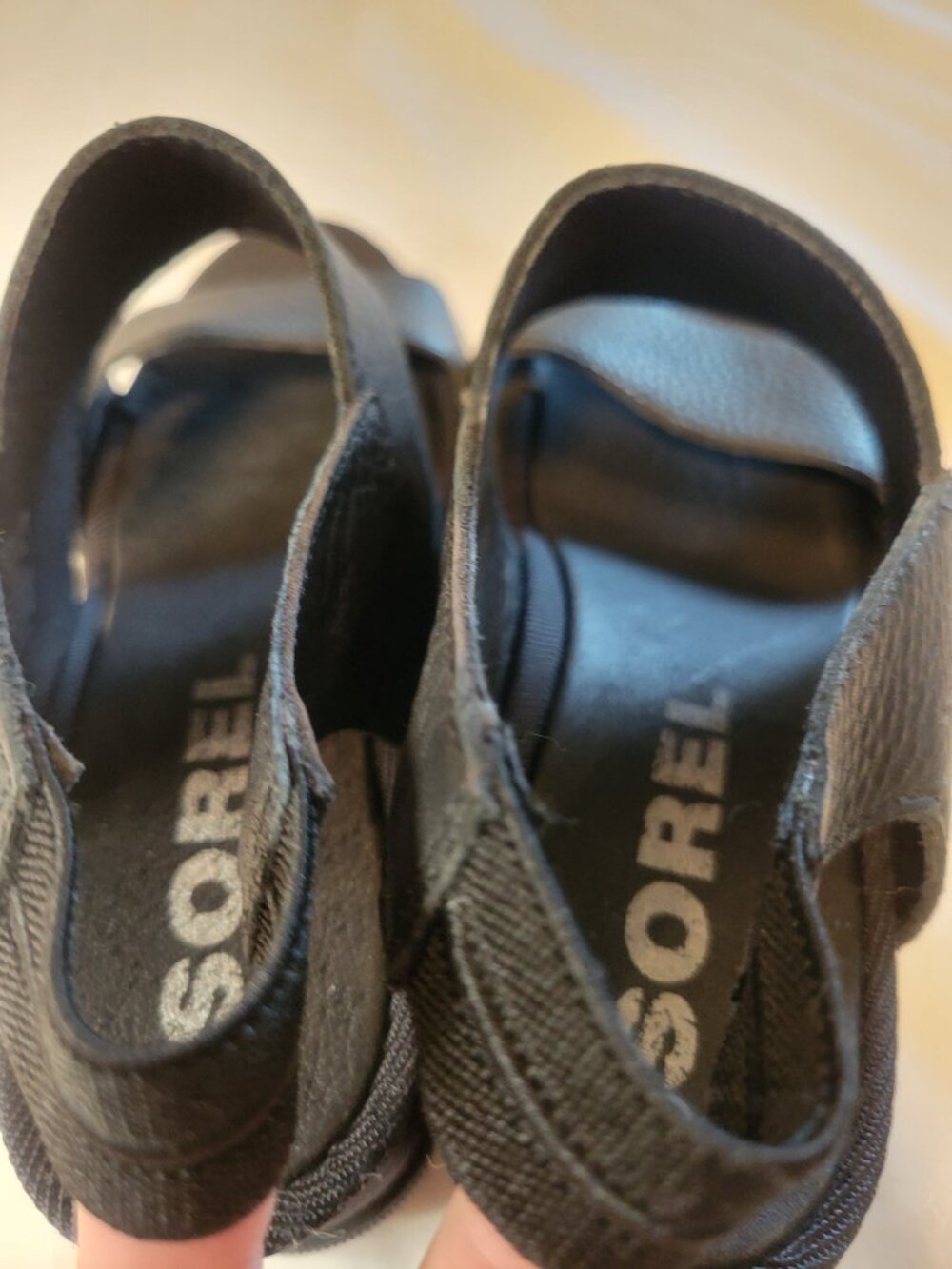Sorel Black Leather Wedge Sandals Ankle Strap Platform Women's Size 7 - Picture 8 of 9